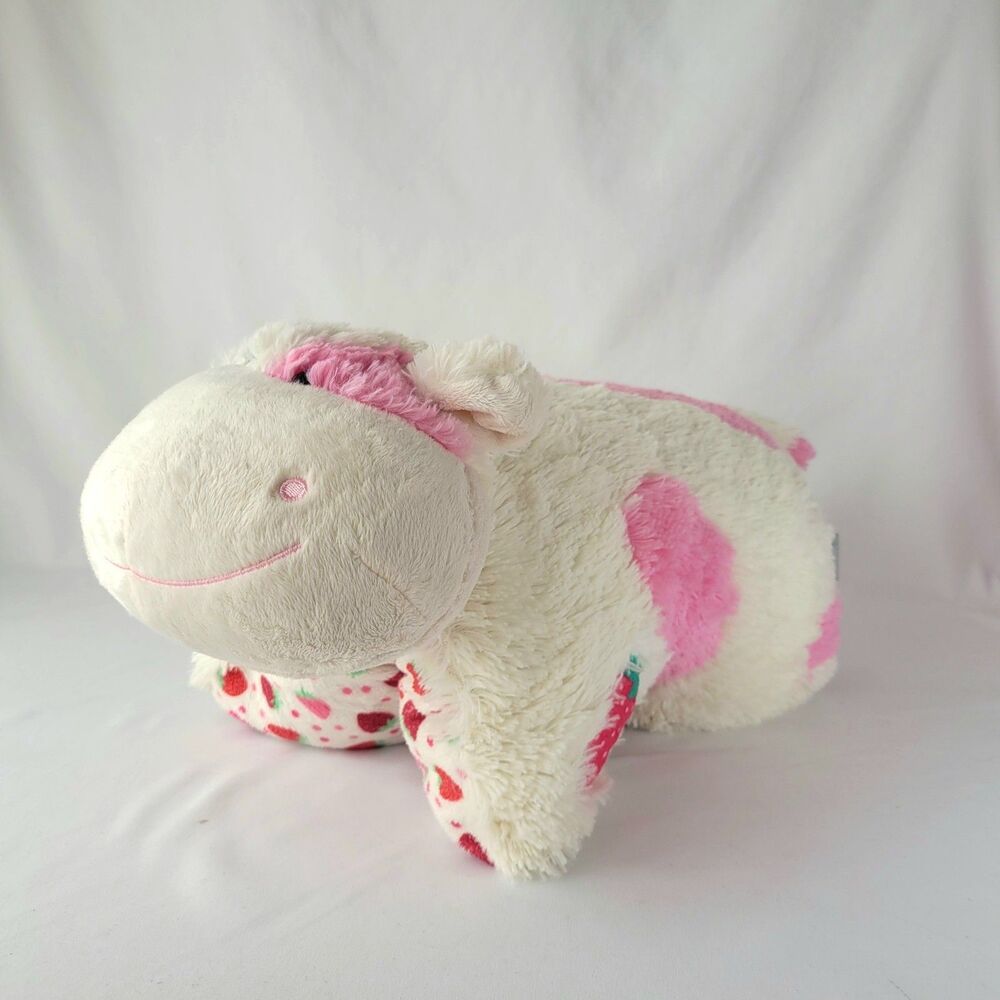 Pillow Pets Strawberry Milkshake Cow 18" White Pink Plush Stuffed Animal Rare